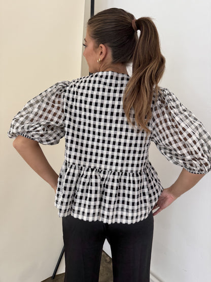 Sofie the Label Cara Cotton Poplin Tie Top (Black Gingham)