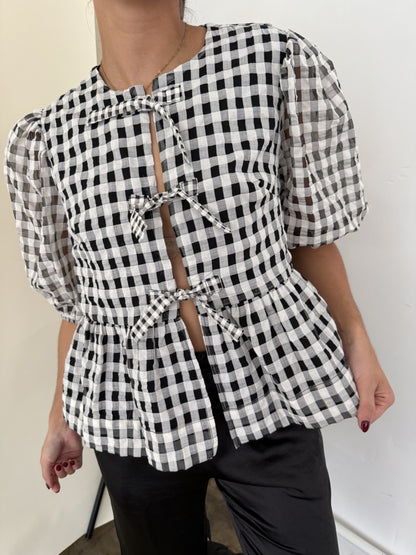 Sofie the Label Cara Cotton Poplin Tie Top (Black Gingham)