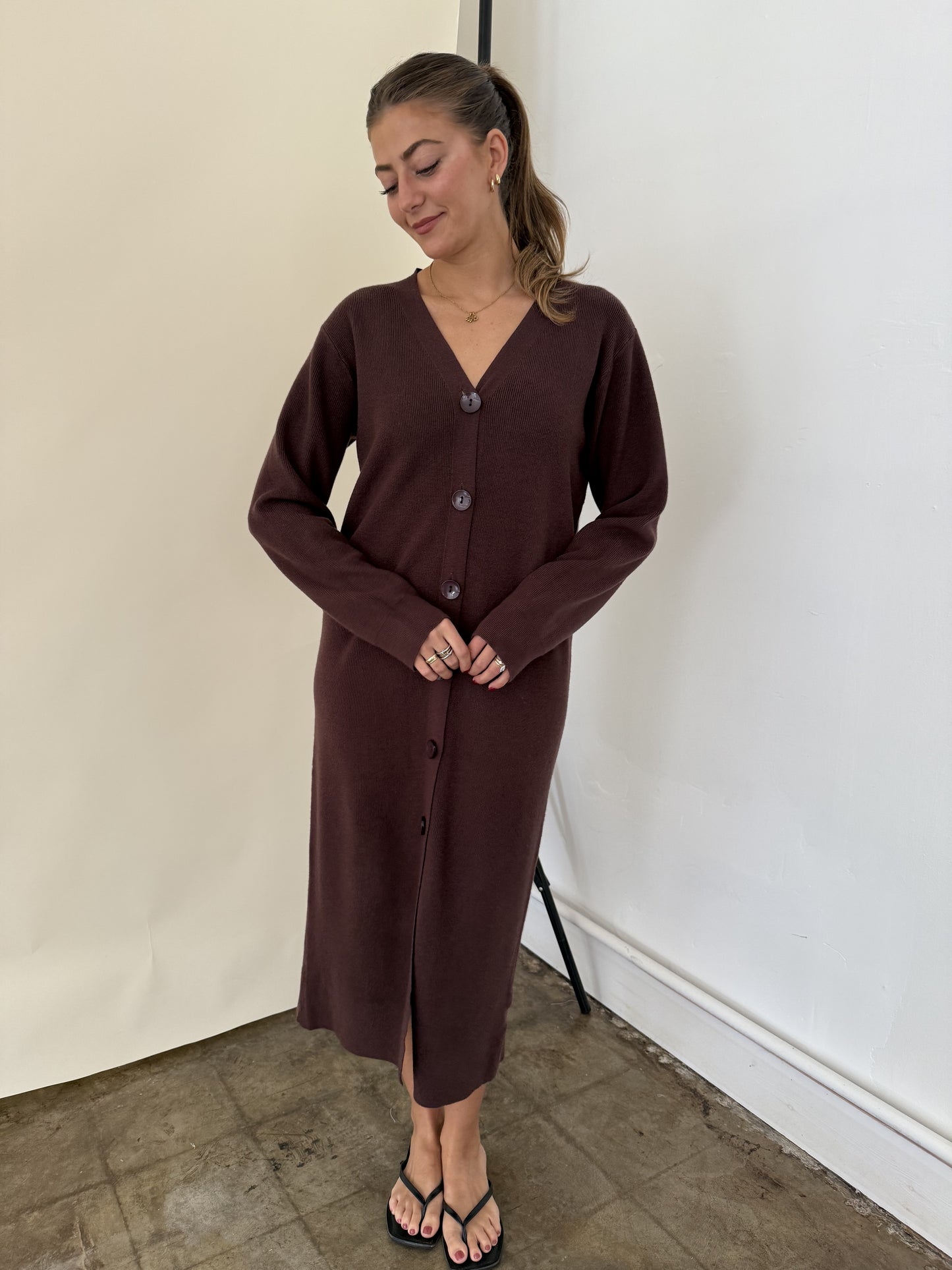 PINCH Mason Chocolate Knit Long Sleeve Midi Dress