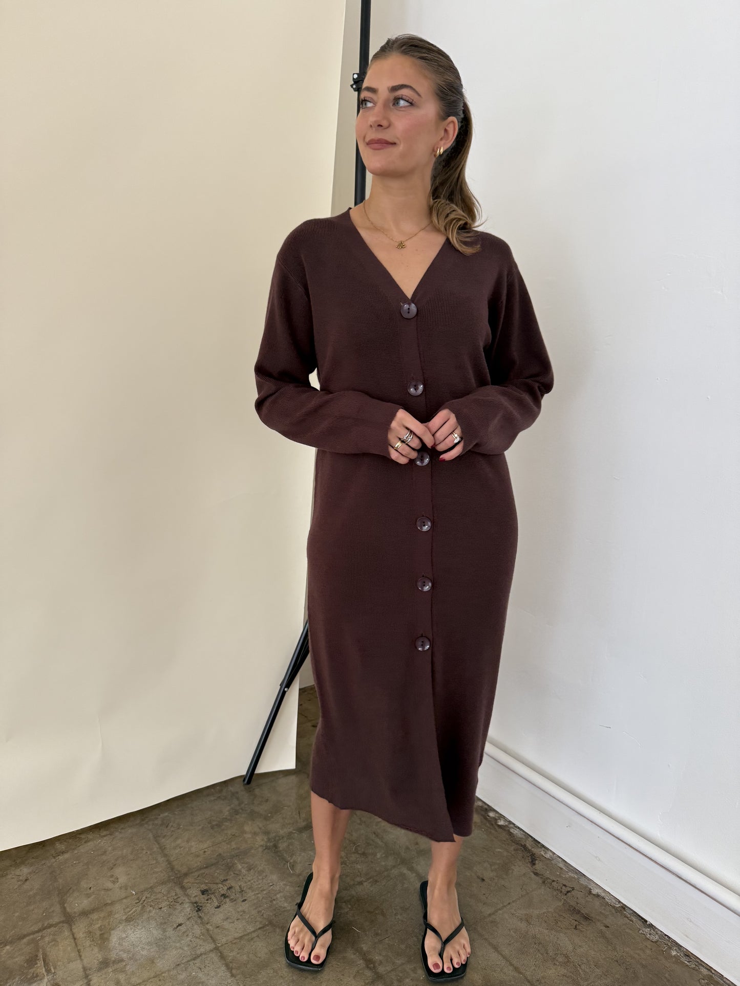 PINCH Mason Chocolate Knit Long Sleeve Midi Dress