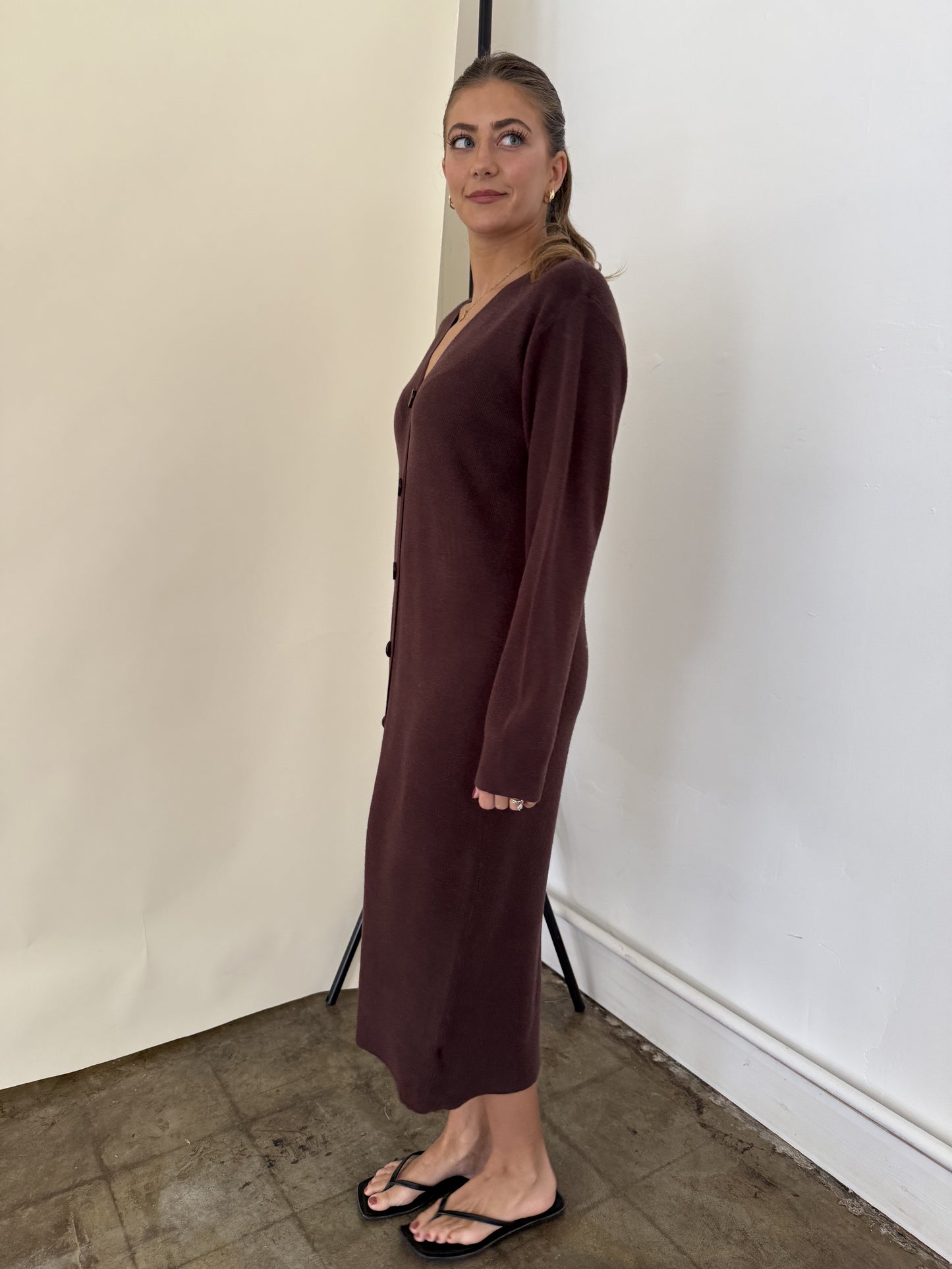 PINCH Mason Chocolate Knit Long Sleeve Midi Dress