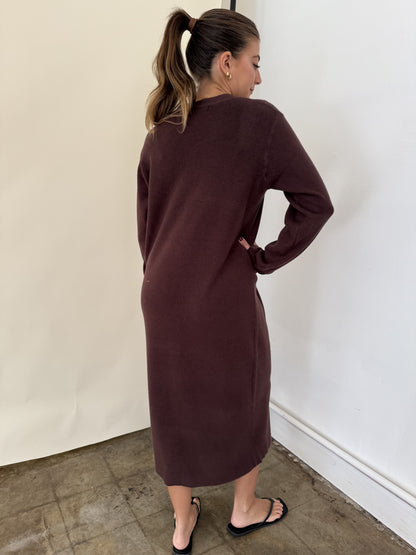 PINCH Mason Chocolate Knit Long Sleeve Midi Dress