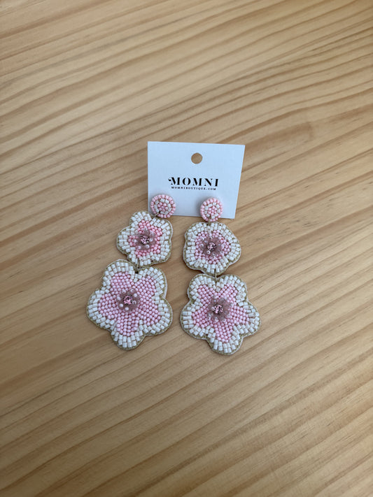 Beaded Flower Tiered Earrings