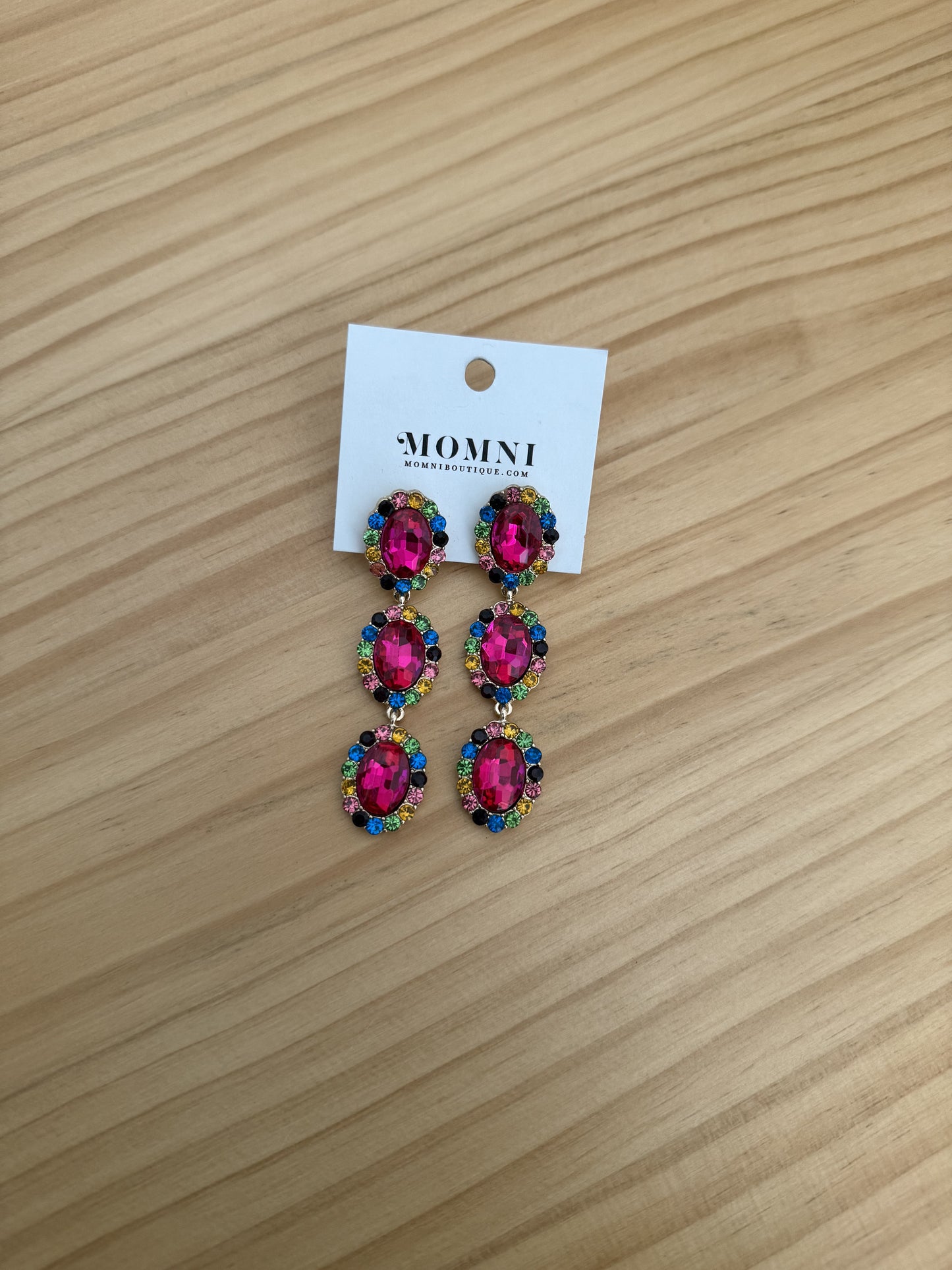 Pink Rhinestone Drop Earrings