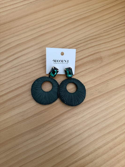 Emerald Straw Circle Drop Earrings