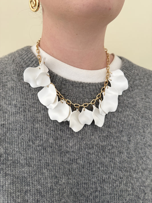 White Flower Petal Necklace