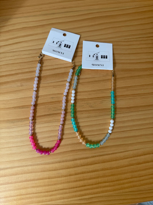 Colored Beaded Short Necklace (Two Colors)