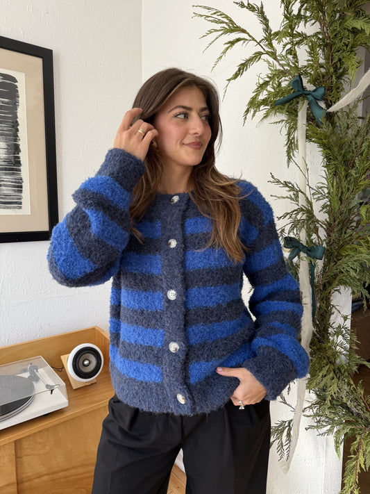 FRNCH Megane Bleu Marine Stripe Buttoned Cardigan