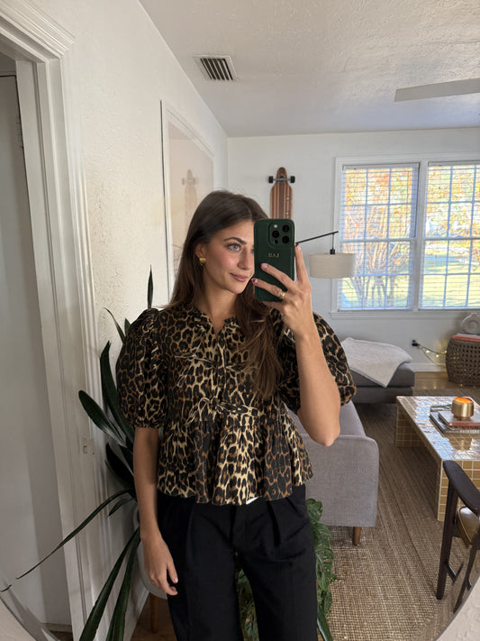 Sofie the Label Cara Leopard Denim Poplin Tie Top