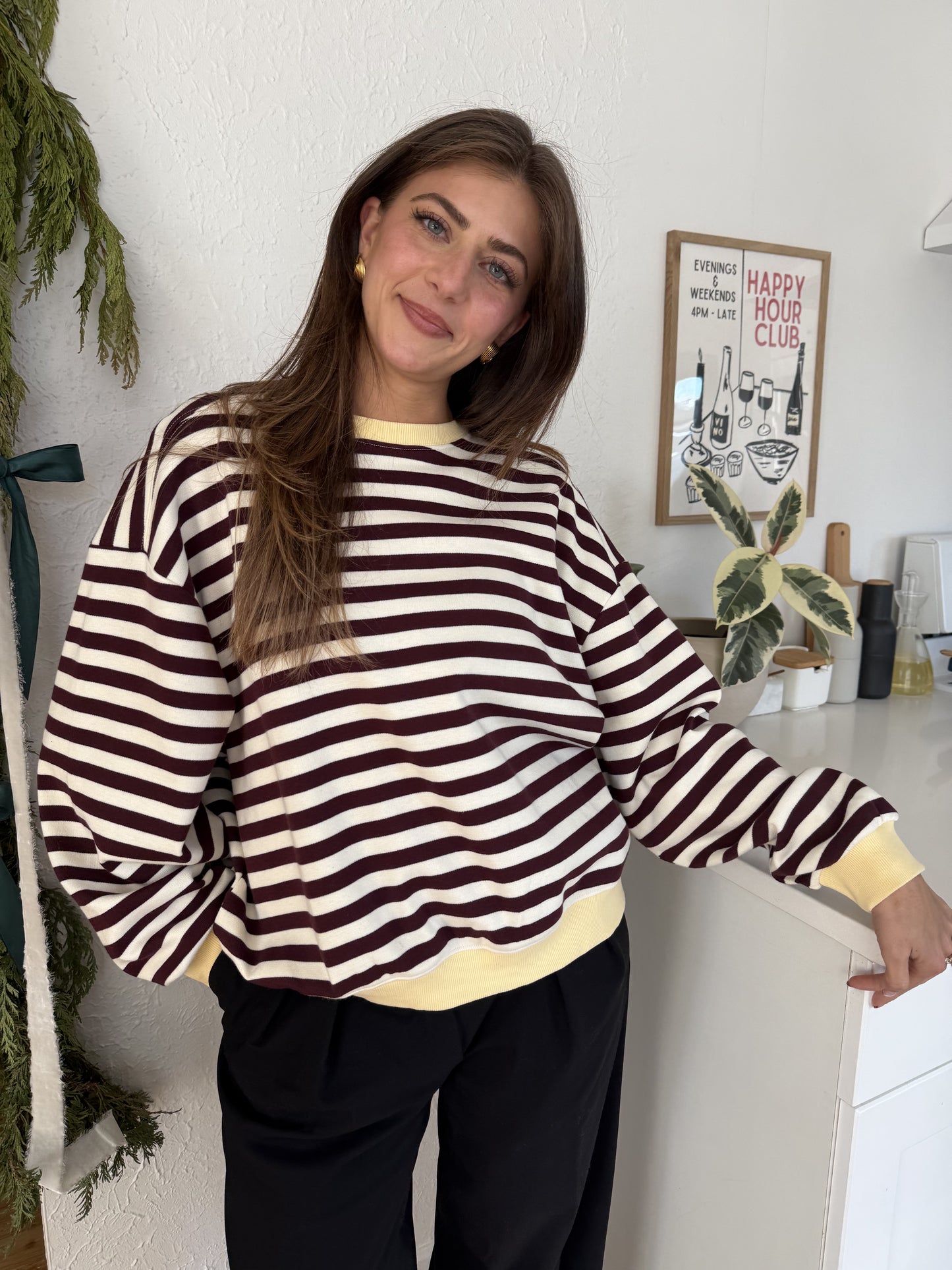 Things Between Phoebe Striped Cotton Pullover Sweatshirt (Butter)