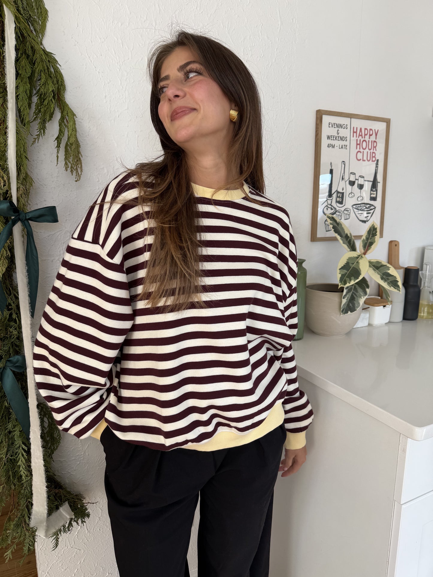 Things Between Phoebe Striped Cotton Pullover Sweatshirt (Butter)