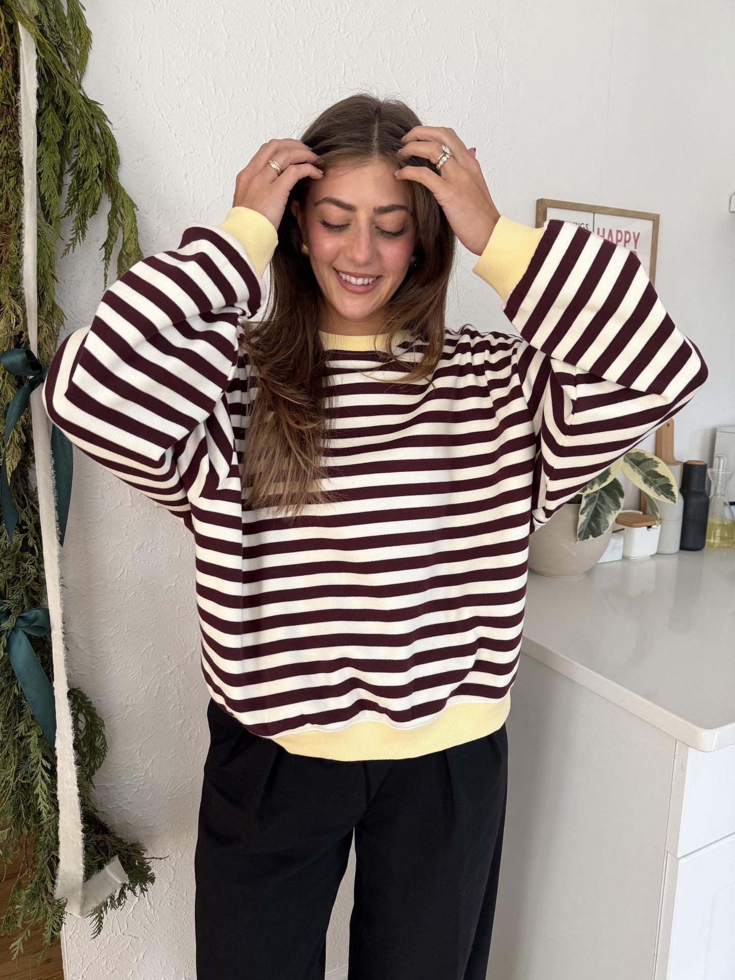 Things Between Phoebe Striped Cotton Pullover Sweatshirt (Butter)