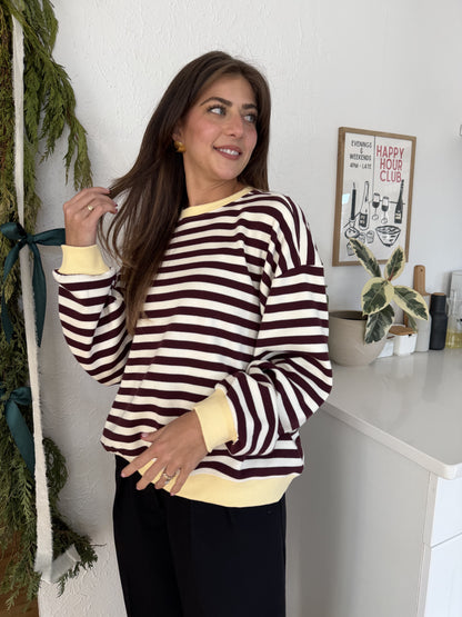 Things Between Phoebe Striped Cotton Pullover Sweatshirt (Butter)