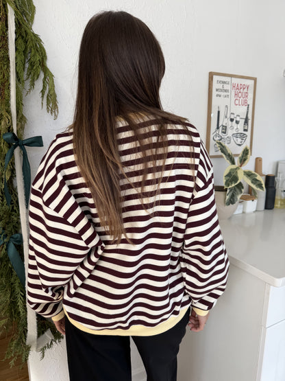 Things Between Phoebe Striped Cotton Pullover Sweatshirt (Butter)