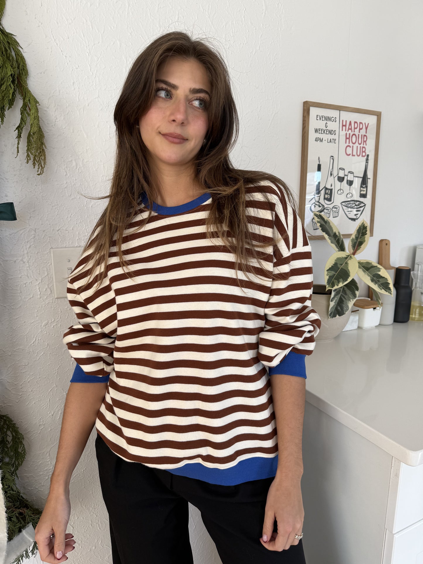 Things Between Phoebe Striped Cotton Pullover Sweatshirt (Blue)