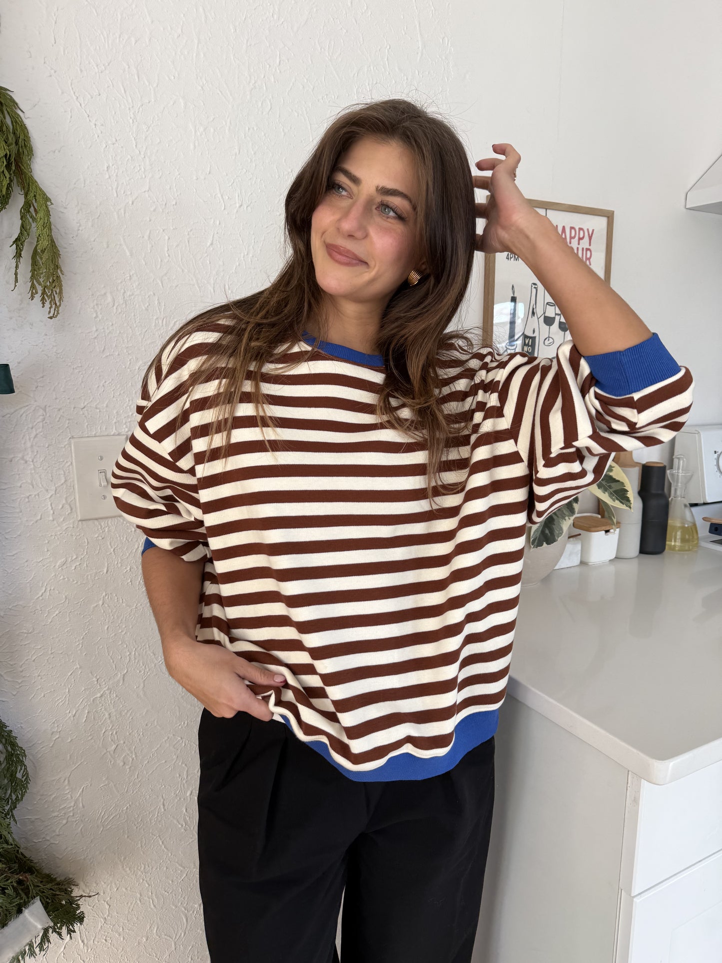 Things Between Phoebe Striped Cotton Pullover Sweatshirt (Blue)