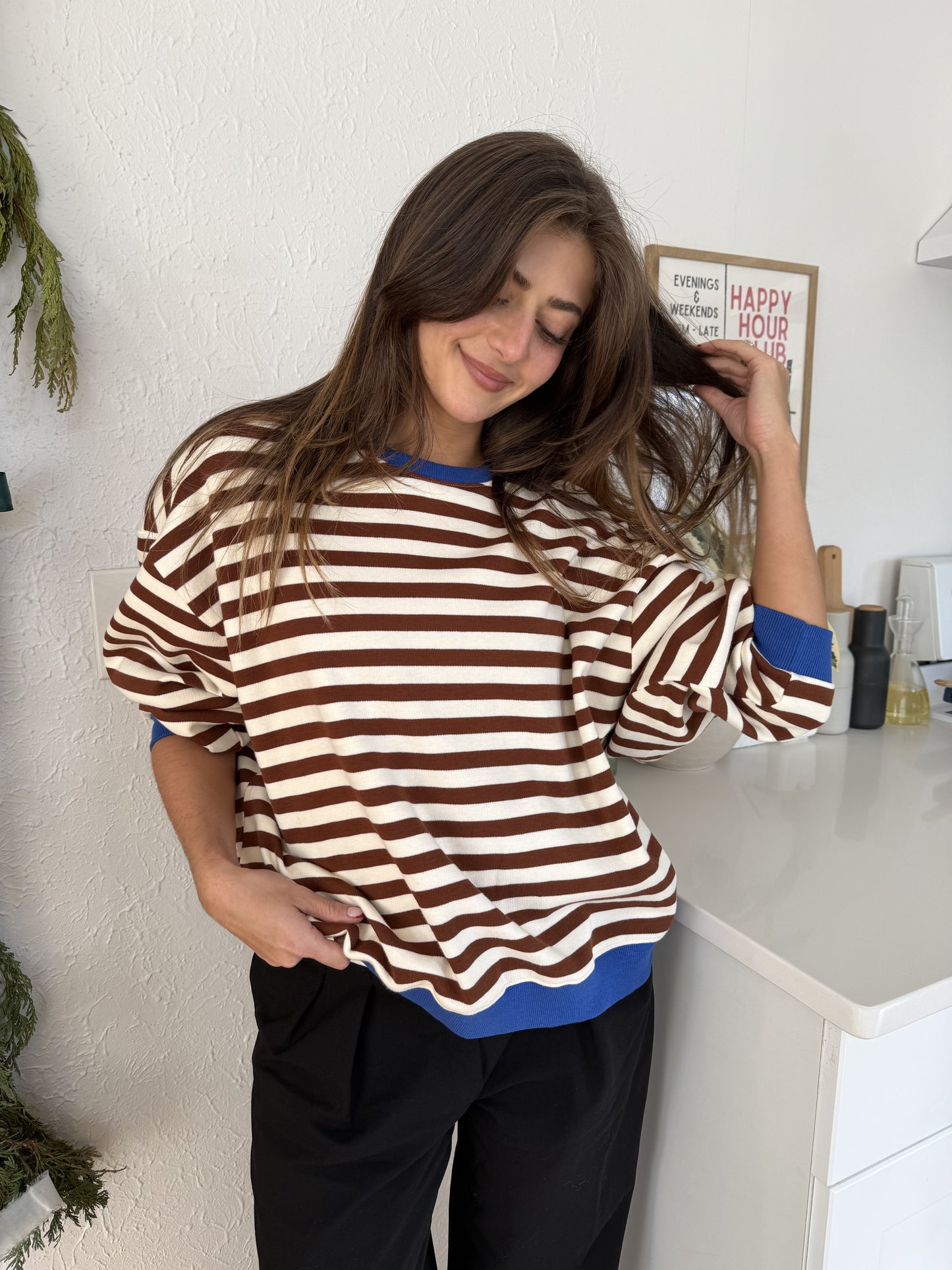 Things Between Phoebe Striped Cotton Pullover Sweatshirt (Blue)