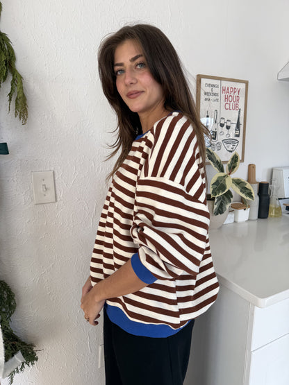 Things Between Phoebe Striped Cotton Pullover Sweatshirt (Blue)