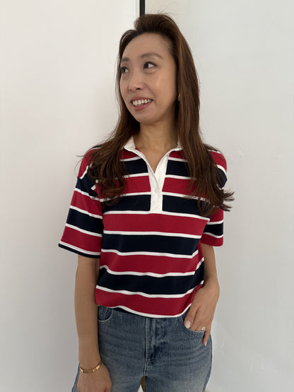 Bailey Rose Polly Striped Polo Collared Top (Red)