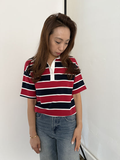 Bailey Rose Polly Striped Polo Collared Top (Red)