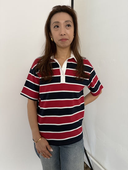 Bailey Rose Polly Striped Polo Collared Top (Red)