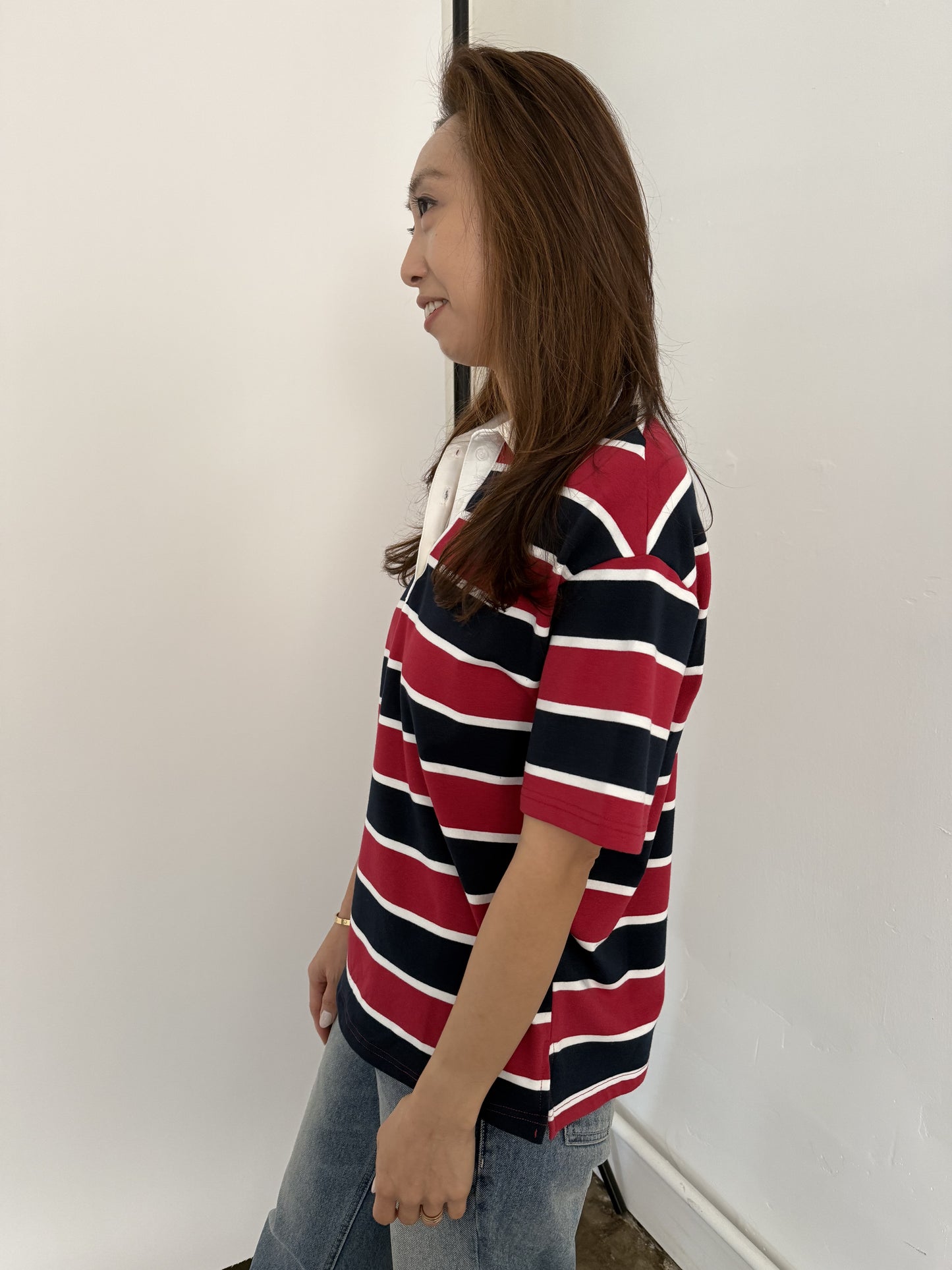 Bailey Rose Polly Striped Polo Collared Top (Red)