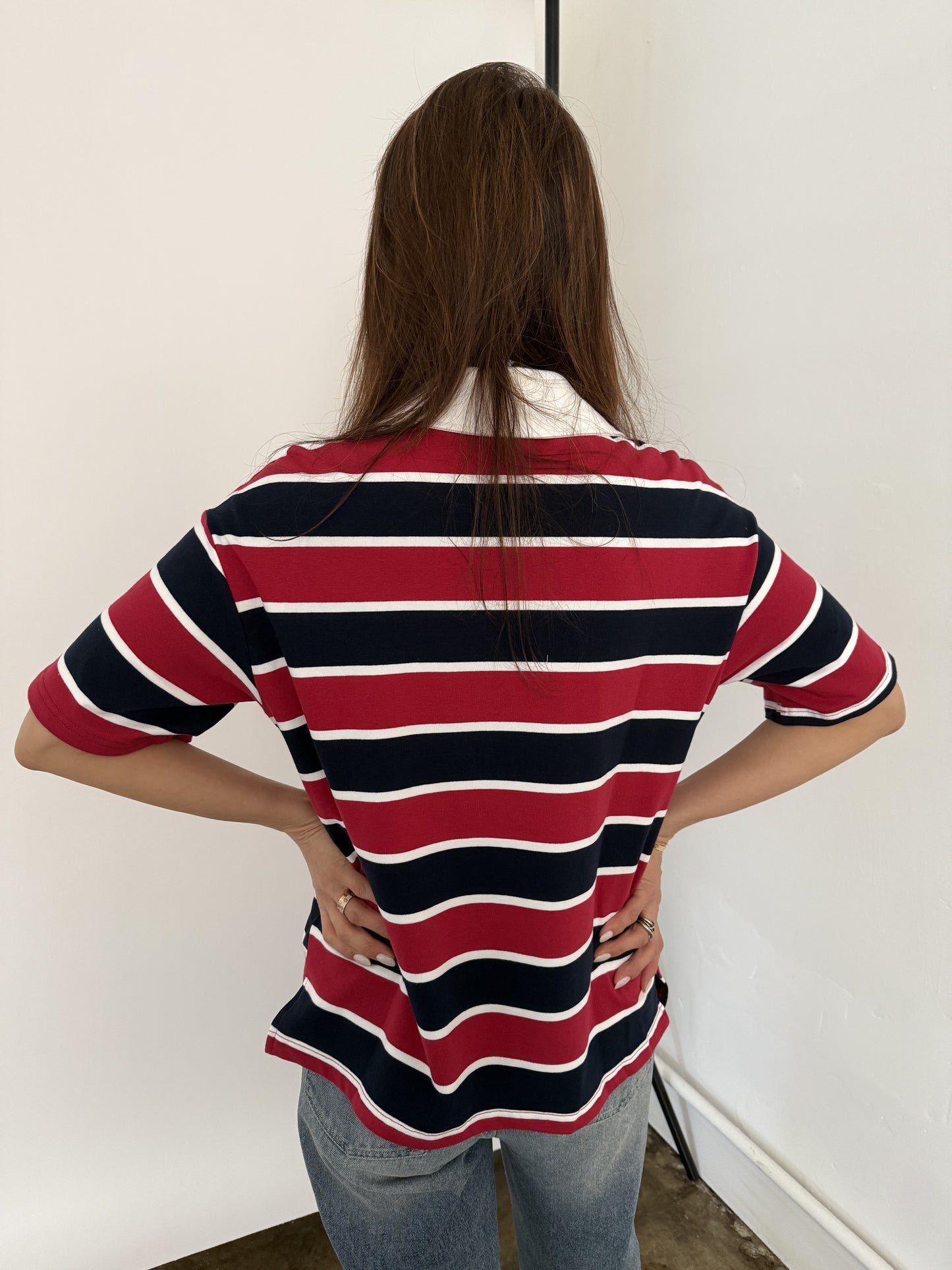 Bailey Rose Polly Striped Polo Collared Top (Red)