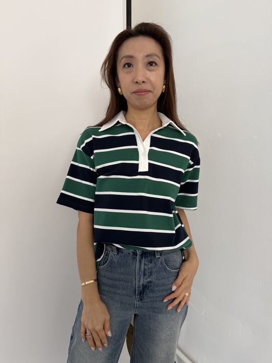 Bailey Rose Polly Striped Polo Collared Top (Green)