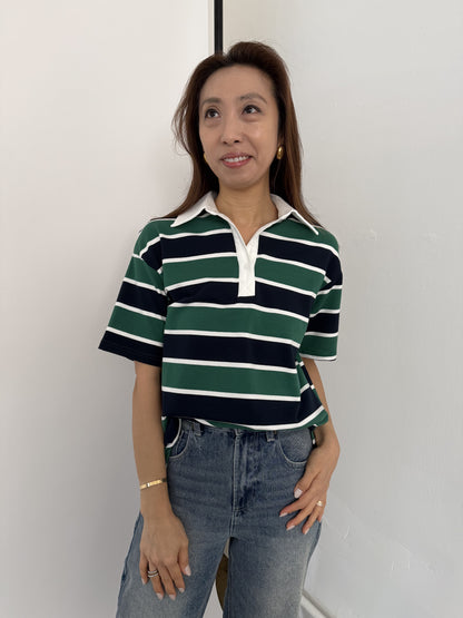 Bailey Rose Polly Striped Polo Collared Top (Green)