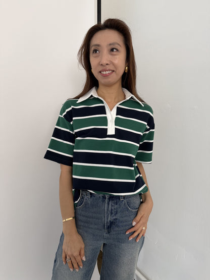 Bailey Rose Polly Striped Polo Collared Top (Green)