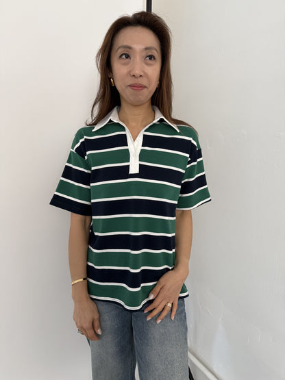 Bailey Rose Polly Striped Polo Collared Top (Green)