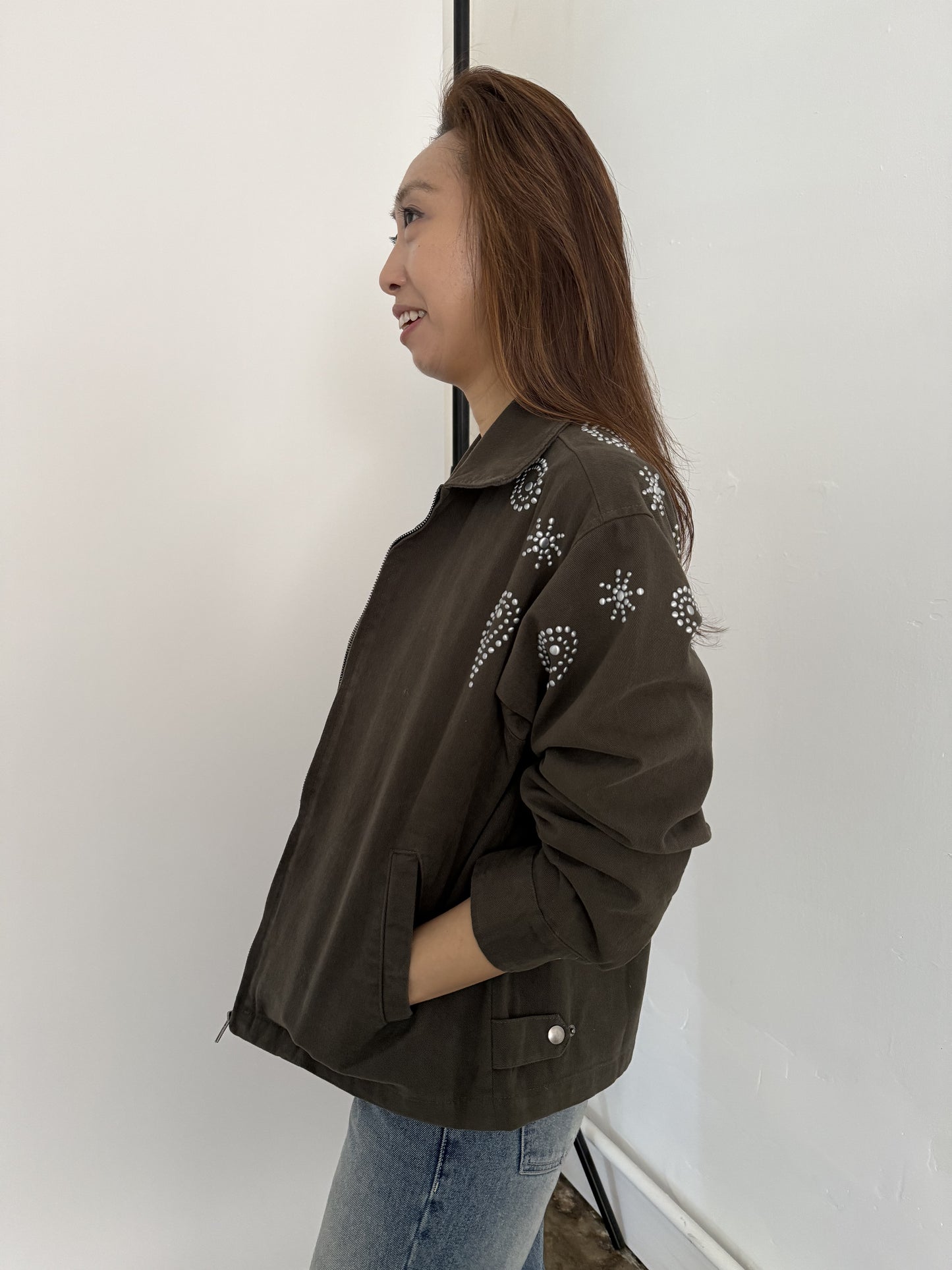 Bailey Rose Petra Olive Studded Rodeo Chore Jacket