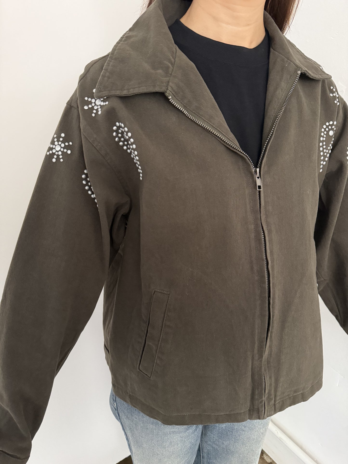 Bailey Rose Petra Olive Studded Rodeo Chore Jacket