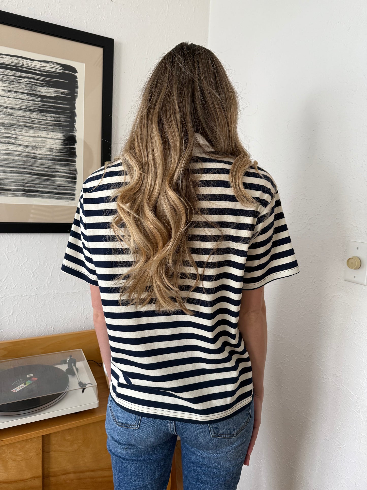 Bailey Rose Polly Striped Polo Collared Top (Navy)