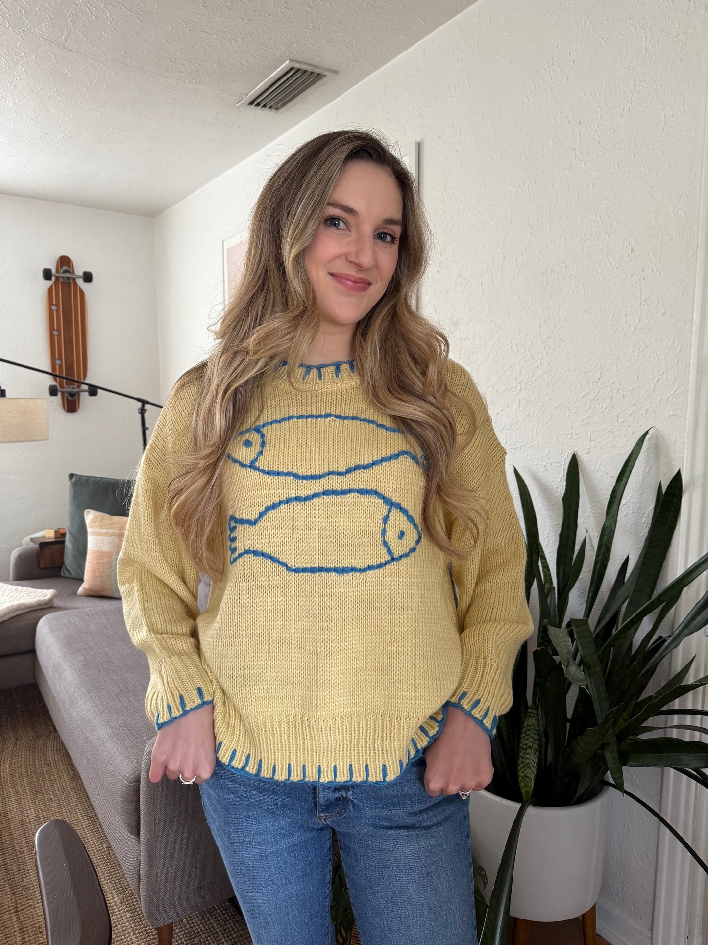 Bailey Rose Rory Knit Embroidered Pullover Sweater (Yellow)