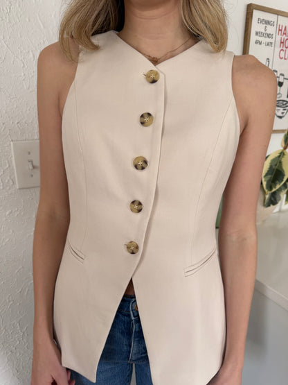 Penny Cream Buttoned Longline Vest Top