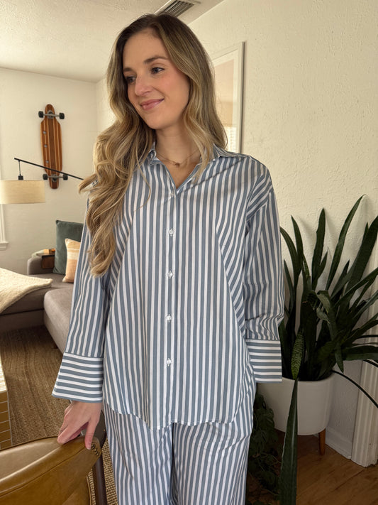 Remi Blue and White Striped Button Down Shirt