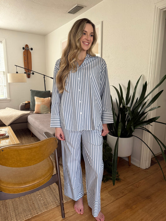 Remi Blue and White Striped Wide Leg Pants