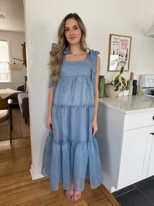 Things Between Ruby Blue Tiered Organza Midi Dress