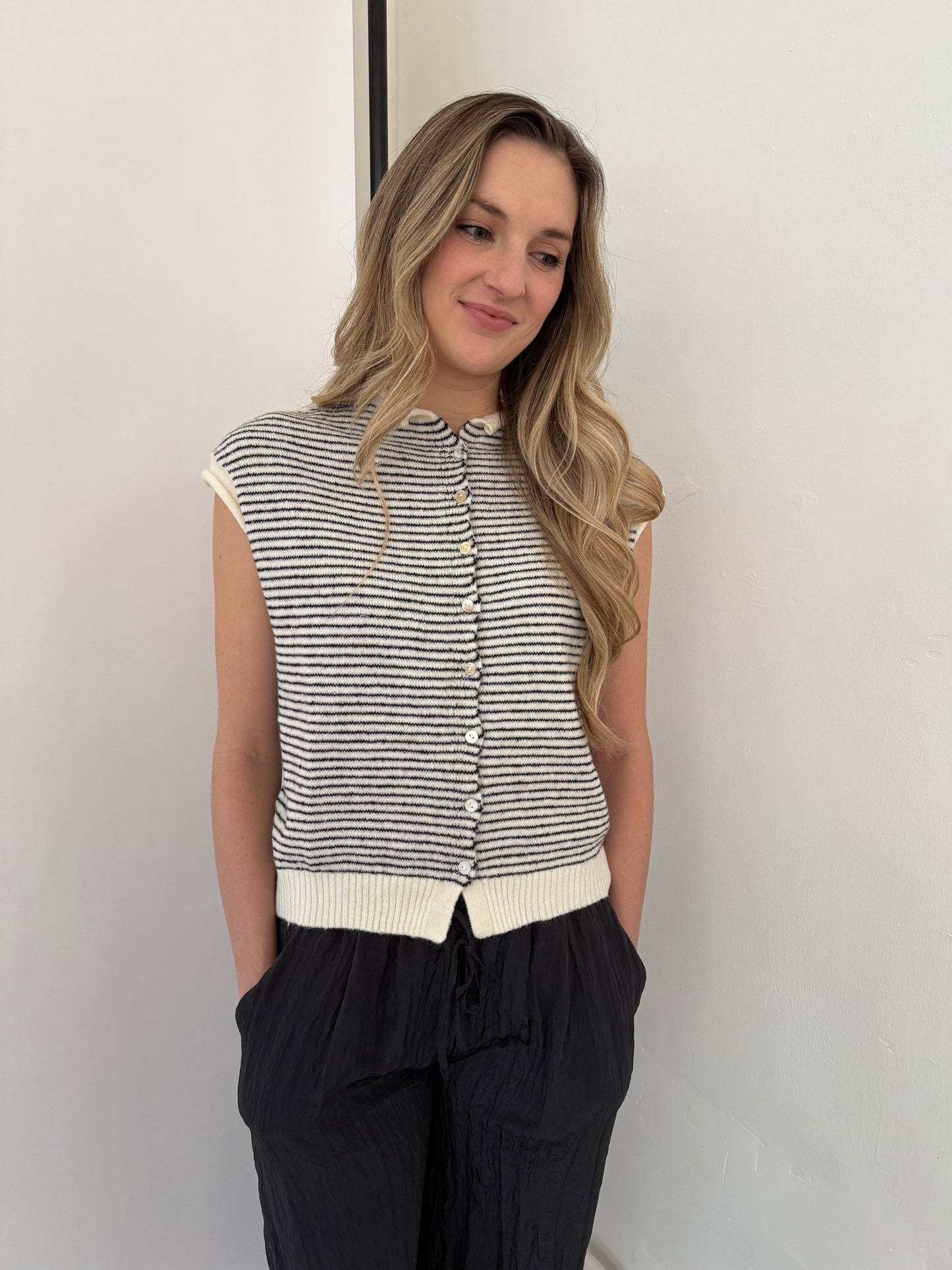 Things Between Sadie Striped Knit Button Top