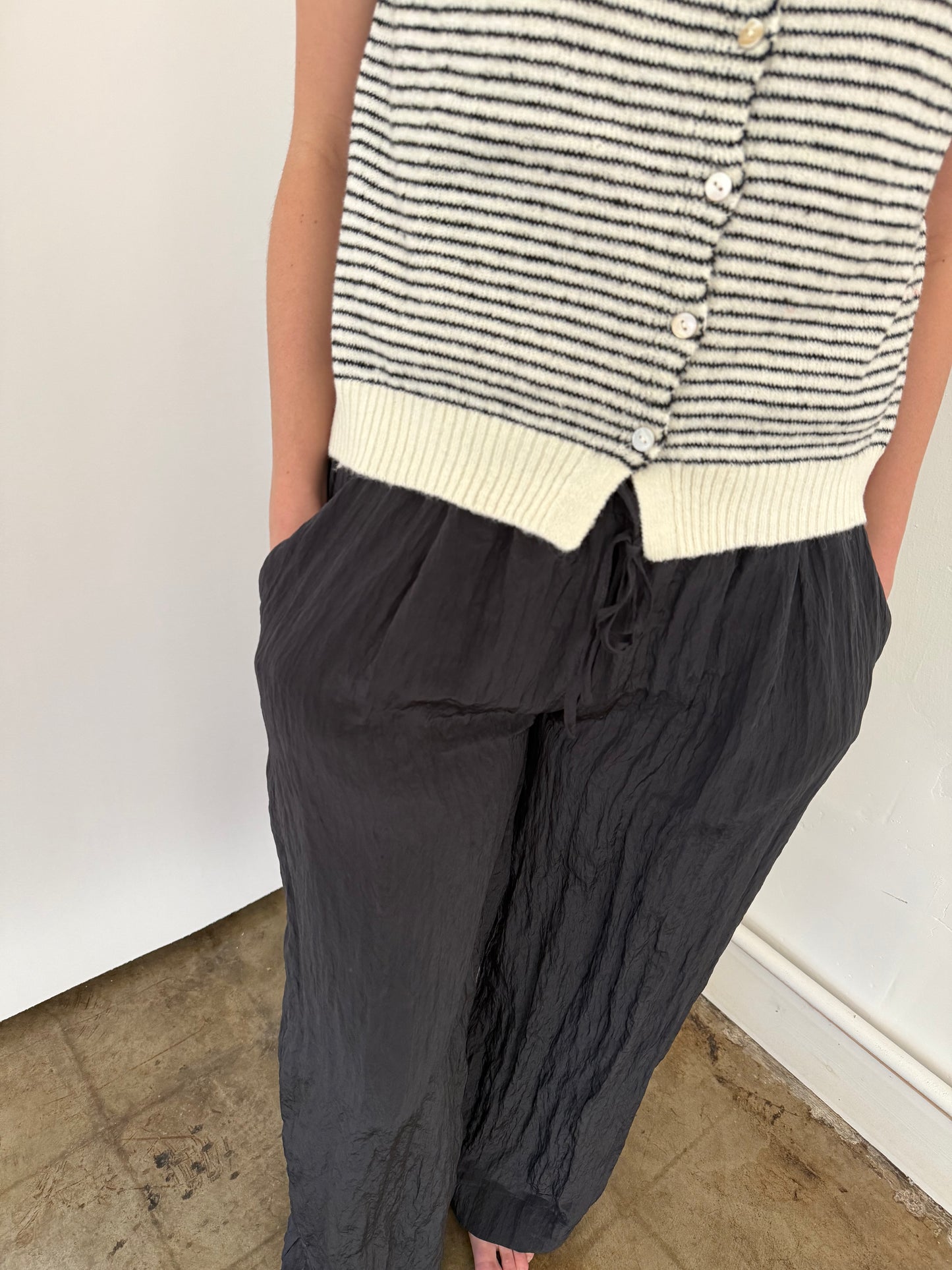 PINCH Sloane Black Crinkle Wide Leg Relaxed Pants