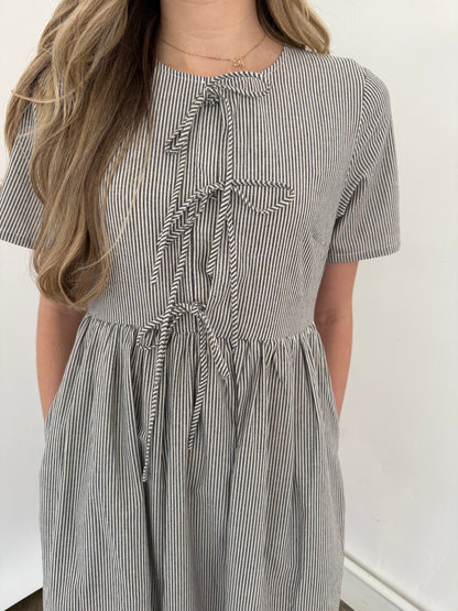 Things Between Sutton Navy Striped Tie Top Midi Dress