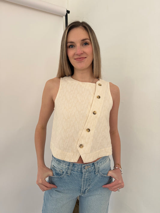 FRNCH Pamphilia Cream Woven Buttoned Vest Top