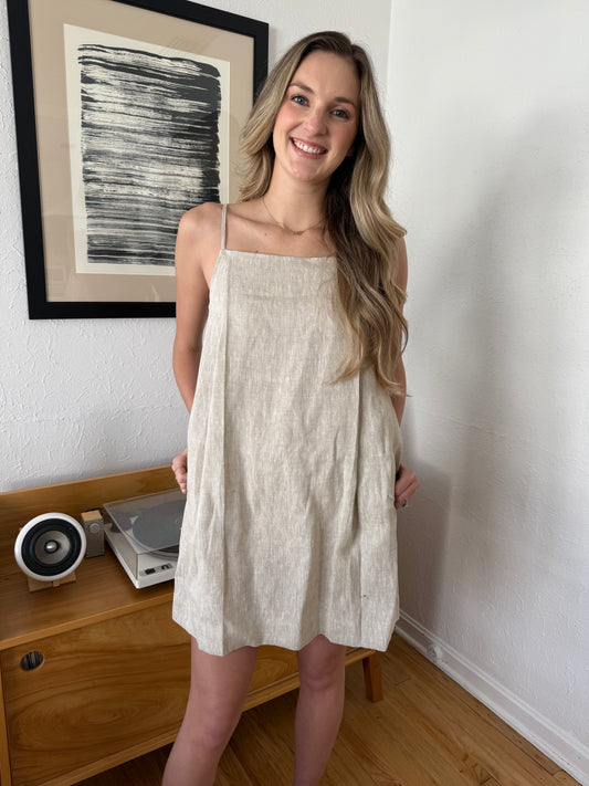 Waverly Beige Linen Pleated Mini Dress