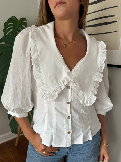 Sofie the Label Maggie White Button Peasant Top