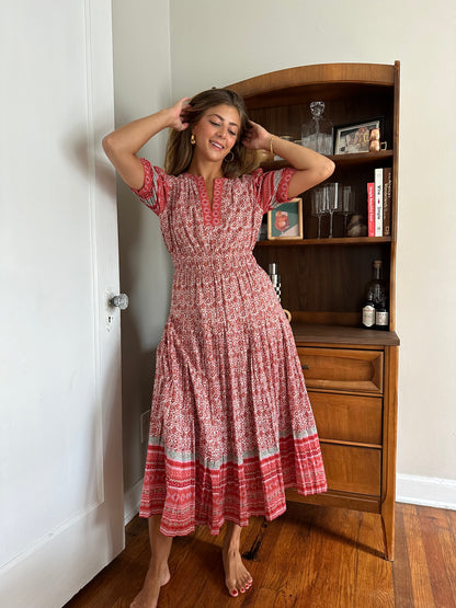 Current Air Avery Red Floral Print Pleated Midi Dress