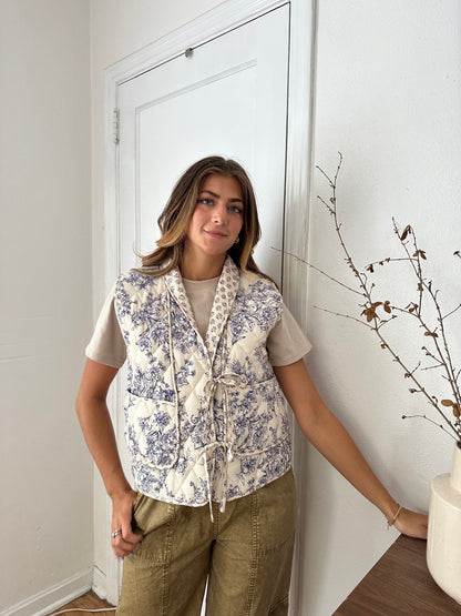 Capri Blue Floral Quilted Tie Vest Top