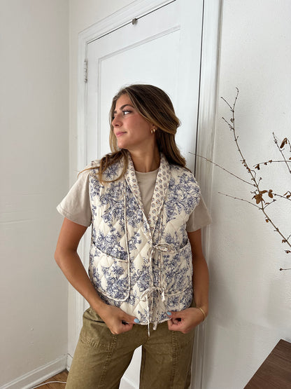 Capri Blue Floral Quilted Tie Vest Top