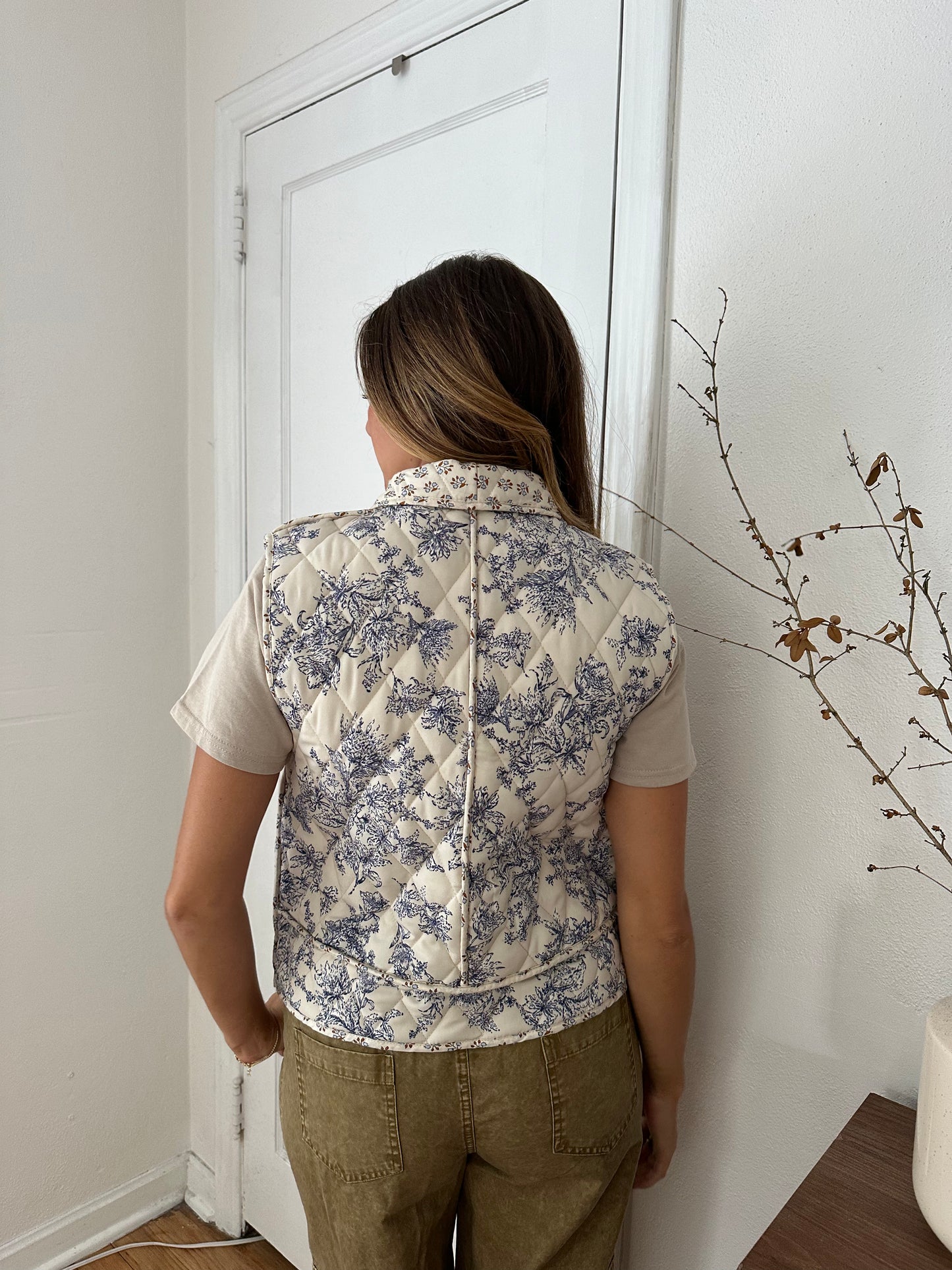 Capri Blue Floral Quilted Tie Vest Top