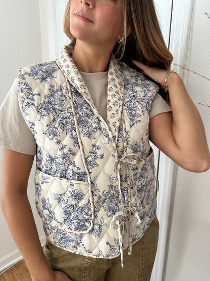 Capri Blue Floral Quilted Tie Vest Top